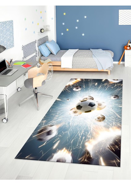 Futbol Desenli Halı Yıkanabilir Kaymaz Taban Çocuk Odası