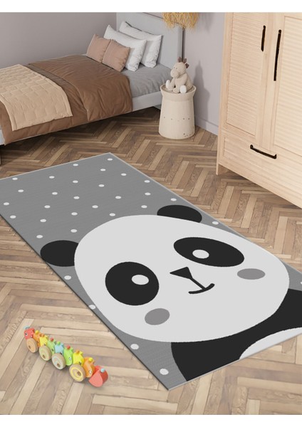 Sevimli Panda Halısı Yıkanabilir Kaymaz Taban Çocuk Odası