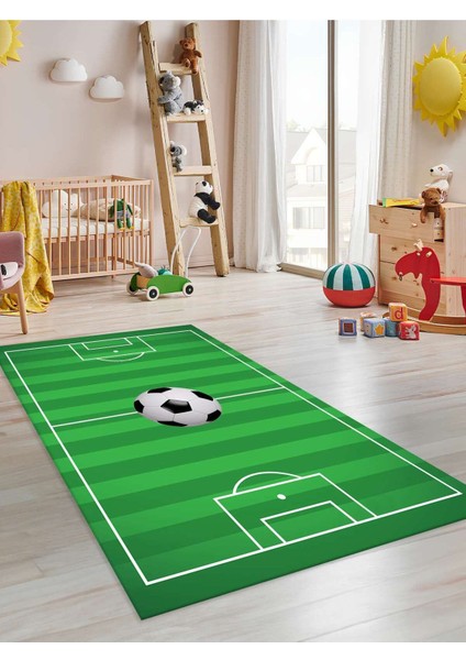 Futbol Saha Desenli Halısı Yıkanabilir Kaymaz Taban Çocuk Odası