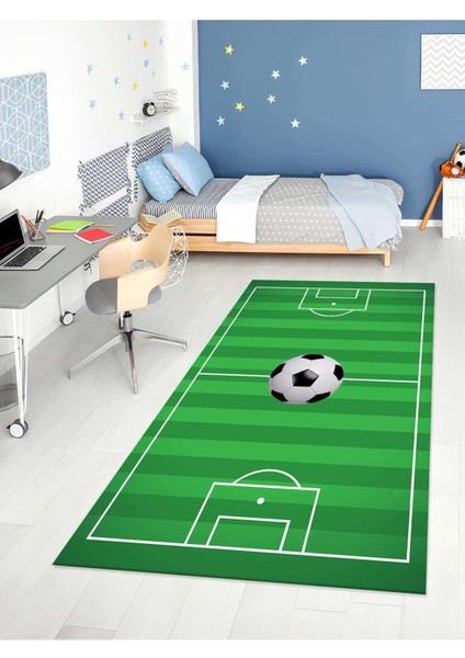 Futbol Saha Desenli Halısı Yıkanabilir Kaymaz Taban Çocuk Odası
