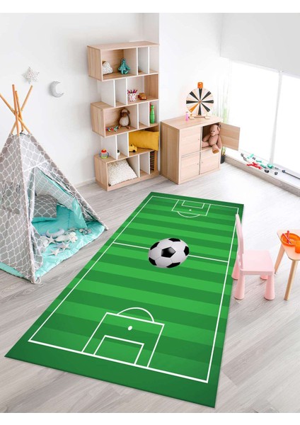 Futbol Saha Desenli Halısı Yıkanabilir Kaymaz Taban Çocuk Odası