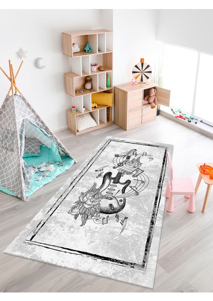 Gitar Desenli Halı Yıkanabilir Kaymaz Taban Çocuk Odası