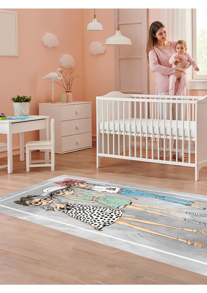 Genç Kızlar Desenli Halı Yıkanabilir Kaymaz Taban Çocuk Odası