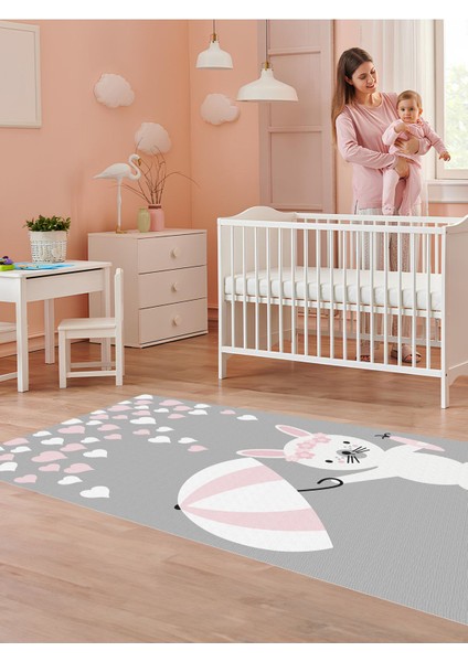 Tavşan Desenli Halı Yıkanabilir Kaymaz Taban Bebek ve Çocuk Odası