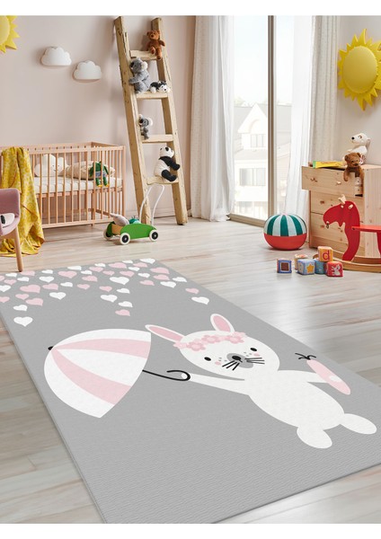 Tavşan Desenli Halı Yıkanabilir Kaymaz Taban Bebek ve Çocuk Odası