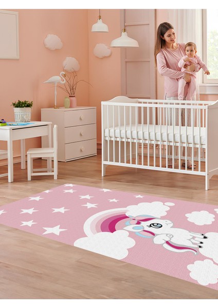 Sevimli Pegasus Halısı Yıkanabilir Kaymaz Taban Bebek ve Çocuk Odası