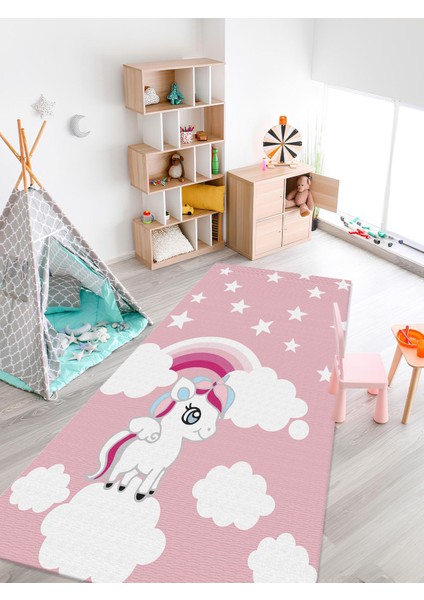 Sevimli Pegasus Halısı Yıkanabilir Kaymaz Taban Bebek ve Çocuk Odası