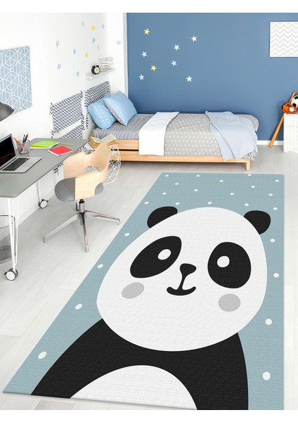 Sevimli Panda Halısı Yıkanabilir Kaymaz Taban Çocuk Odası