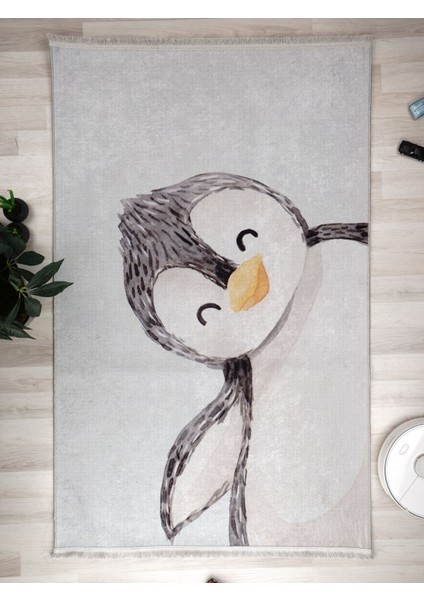 Penguen Desenli Halı Yıkanabilir Kaymaz Taban Bebek Odası