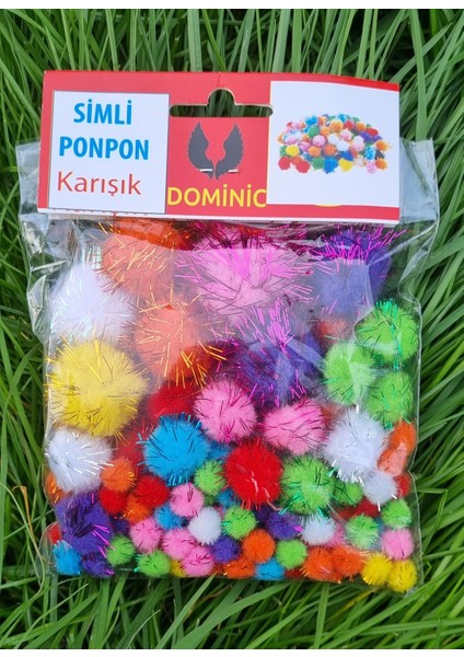 100'LÜ Karışık Boyutlarda / Renklerde Dominic Simli Ponpon fiyatları