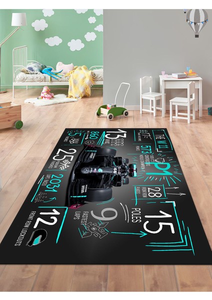F1 Araba Desenli Yıkanabilir Kaymaz Taban Genç ve Çocuk Odası