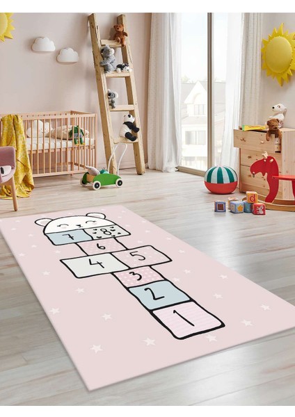 Seksek Oyun Halısı Yıkanabilir Kaymaz Taban Çocuk Odası