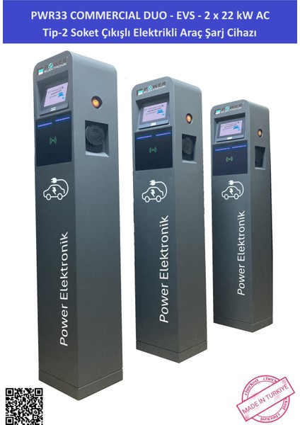 POWER ELEKTRONİK SHOP | PWR33 COMMERCIAL DUO -EVS-2x22 kW - TİP2 SOKET ÇİFT ÇIKIŞLI ELEKTRİKLİ ARAÇ ŞARJ CİHAZI modelleri