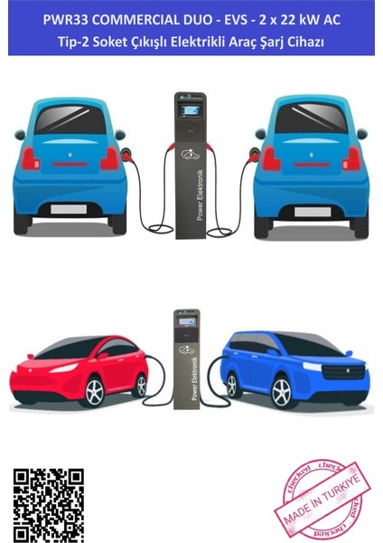 POWER ELEKTRONİK SHOP | PWR33 COMMERCIAL DUO -EVS-2x22 kW - TİP2 SOKET ÇİFT ÇIKIŞLI ELEKTRİKLİ ARAÇ ŞARJ CİHAZI indirimleri