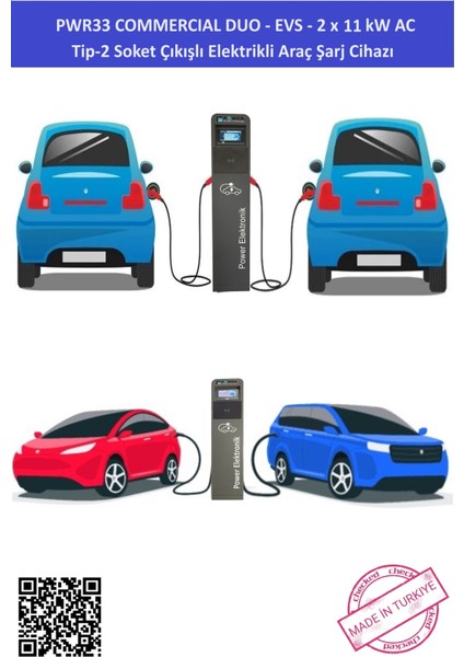 | PWR33 COMMERCIAL DUO -EVS-2x11 kW - TİP2 SOKET ÇİFT ÇIKIŞLI ELEKTRİKLİ ARAÇ ŞARJ CİHAZI indirimleri