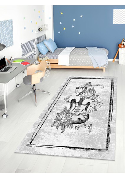 Gitar Desenli Halı Yıkanabilir Kaymaz Taban Çocuk Odası