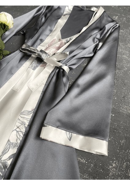 Çiçek Desenli Saten Sabahlıklı Takım modelleri