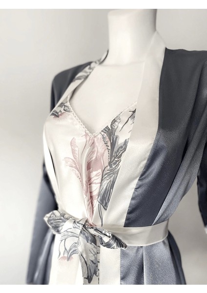 Çiçek Desenli Saten Sabahlıklı Takım indirimleri