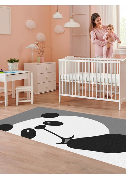 Sevimli Panda Halısı Yıkanabilir Kaymaz Taban Bebek ve Çocuk Odası