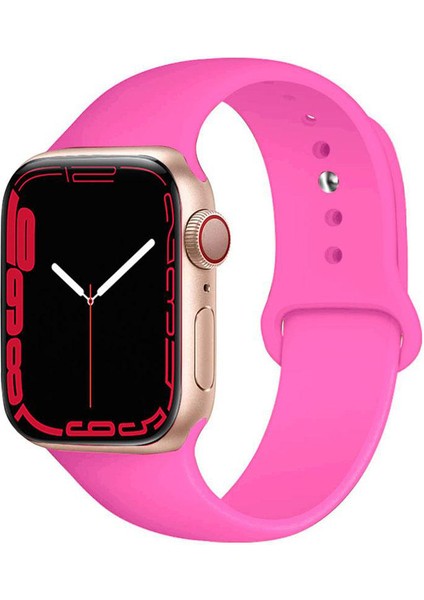 CaseWorld Apple Watch 2/ 3/ 4/ 5/ 6/ 7/ 8/ Se Uyumlu Kayış 38/ 40/ 41mm Yumuşak Renkli Silikon Large Kordon - Neon Pembe