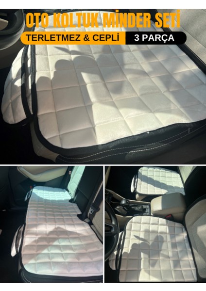 Premium Oto Koltuk Minderi Seti-Bej (Sırtlıksız)
