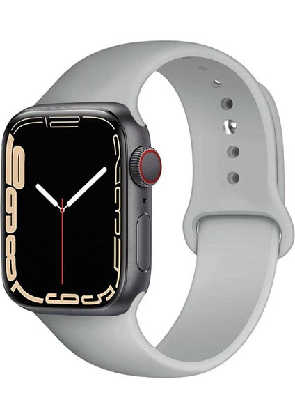 CaseWorld Apple Watch 2/ 3/ 4/ 5/ 6/ 7/ 8/ Se Uyumlu Kayış 38/ 40/ 41mm Yumuşak Renkli Silikon Large Kordon - Gri
