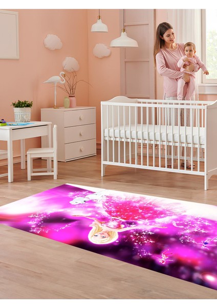 Prenses Kız Çocuk Halısı Yıkanabilir Kaymaz Taban Çocuk Odası