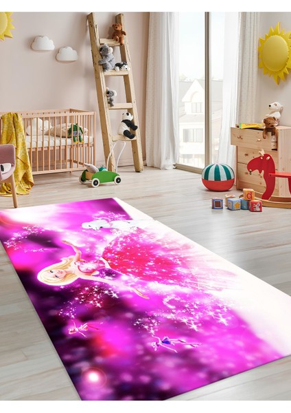 Prenses Kız Çocuk Halısı Yıkanabilir Kaymaz Taban Çocuk Odası