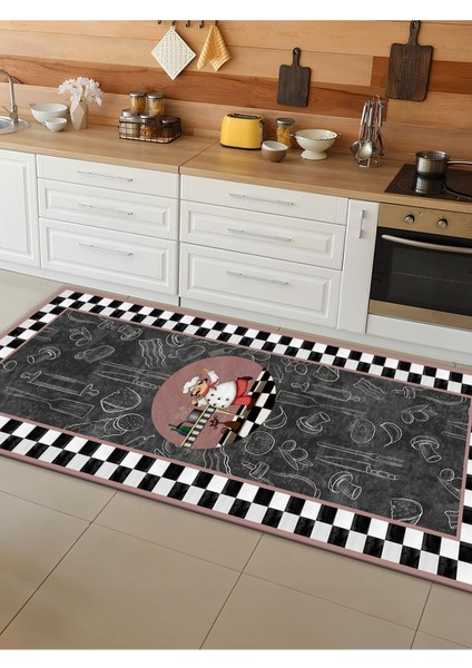 Makinede Yıkanabilir Kaymaz Taban Leke Tutmaz Dijital Baskı Mutfak Halısı