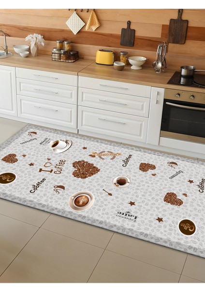 Makinede Yıkanabilir Kaymaz Taban Leke Tutmaz Dijital Baskı Mutfak Halısı