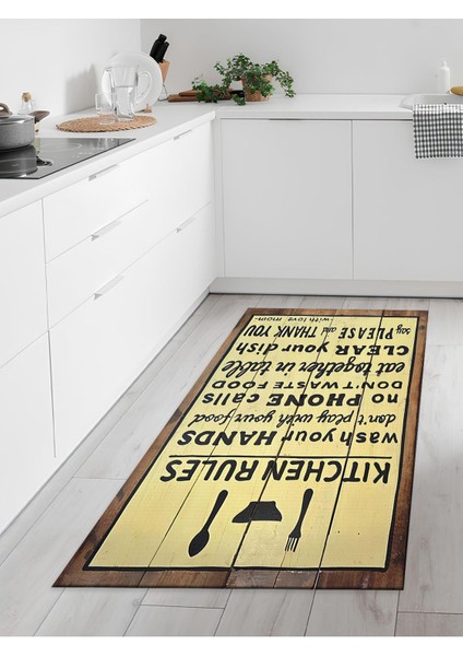 Makinede Yıkanabilir Kaymaz Taban Leke Tutmaz Dijital Baskı Mutfak Halısı