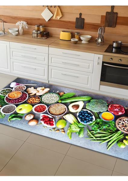 Makinede Yıkanabilir Kaymaz Taban Leke Tutmaz Dijital Baskı Mutfak Halısı