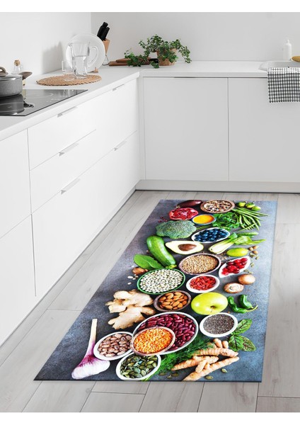 Makinede Yıkanabilir Kaymaz Taban Leke Tutmaz Dijital Baskı Mutfak Halısı