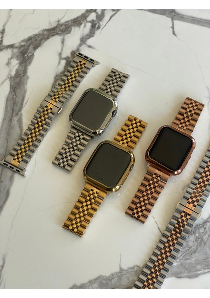 Apple Watch Gümüş-Rose Gold Renkli Paslanmaz Çelik Kordon 38-40-41 mm fiyatları