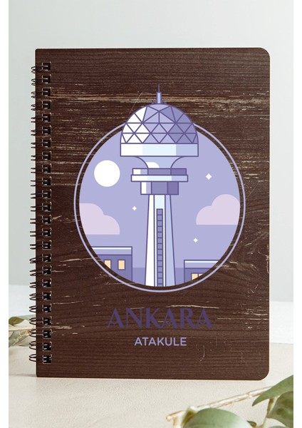 Ankara Ata Kule Şehir Tasarım Ahşap Kapaklı Defter Kraft Kağıt Özel Tasarım