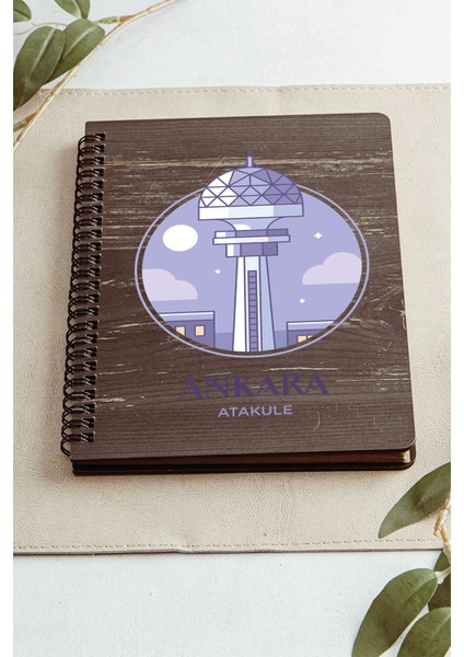 Ankara Ata Kule Şehir Tasarım Ahşap Kapaklı Defter Kraft Kağıt Özel Tasarım