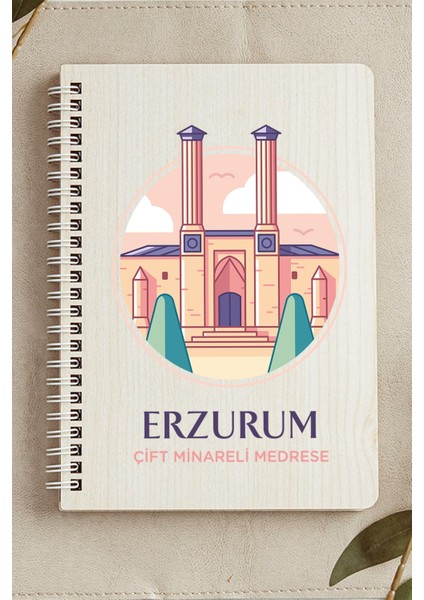 Erzurum Çift Minareli Medrese Şehir Tasarım Ahşap Kapaklı Defter Kraft Kağıt Özel Tasarım fiyatları