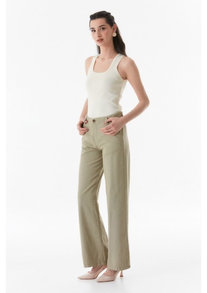 Yüksek Bel Palazzo Keten Pantolon
