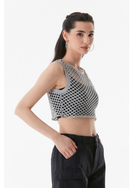 Ajurlu Bisiklet Yaka Crop Bluz fiyatları