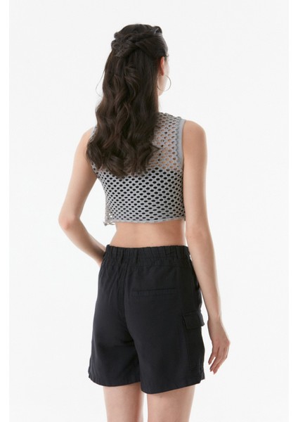 Ajurlu Bisiklet Yaka Crop Bluz modelleri