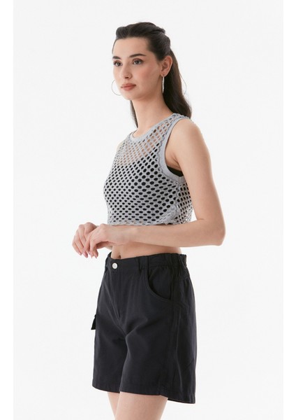 Ajurlu Bisiklet Yaka Crop Bluz fırsatları