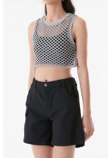 Ajurlu Bisiklet Yaka Crop Bluz indirimleri