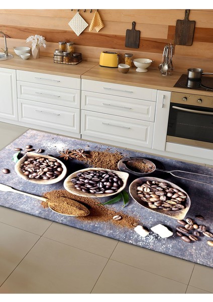 Makinede Yıkanabilir Kaymaz Taban Leke Tutmaz Dijital Baskı Mutfak Halısı