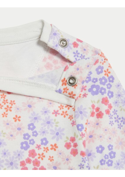 Saf Pamuklu Çiçek Desenli Elbise (0-3 Yaş)