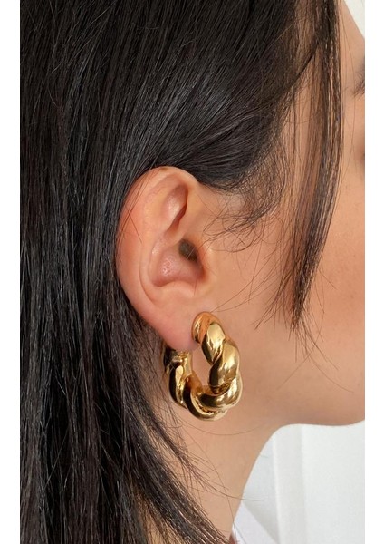 Kadın Küpe Özel Seri Tombul Kıvrım Halka Kararmaz Küpe