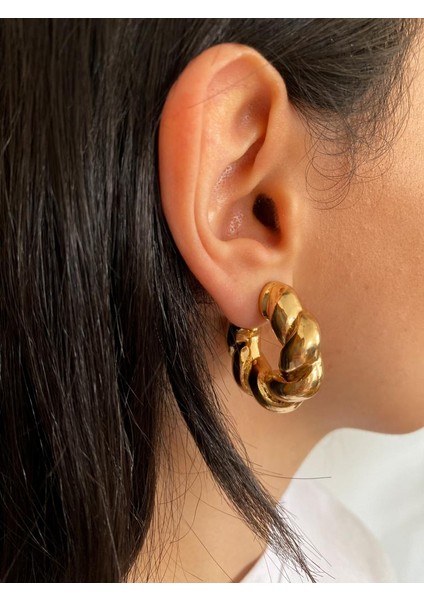 Kadın Küpe Özel Seri Tombul Kıvrım Halka Kararmaz Küpe fiyatları