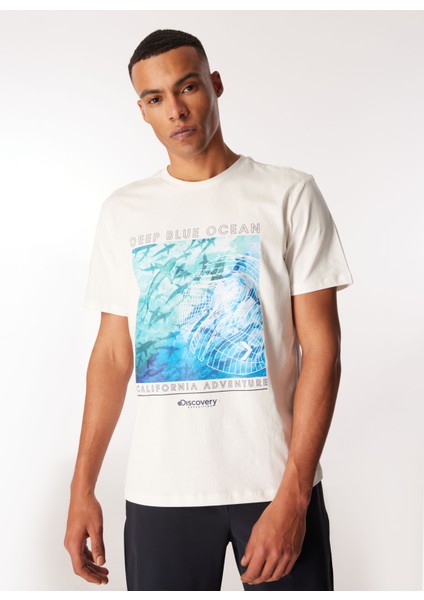 Beyaz Erkek Bisiklet Yaka Relaxed T-Shirt D4SM-TST3279