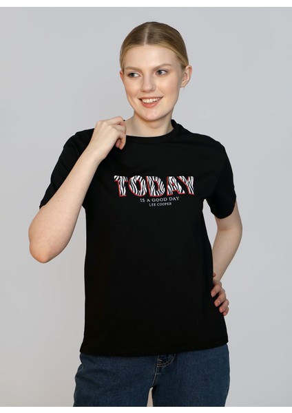 O Yaka Baskılı Siyah Kadın T-Shirt 242 Lcf 242022 Sany Siyah fiyatları