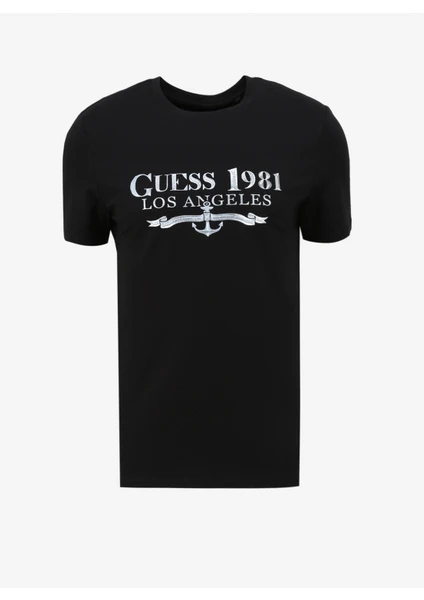 Bisiklet Yaka Düz Siyah Erkek T-Shirt M4GI27J1314JBLK_SS Cn Guess 1981 Tr