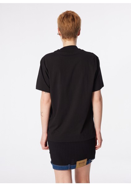 Yuvarlak Yaka Baskılı Siyah Kadın T-Shirt 241K1J0712